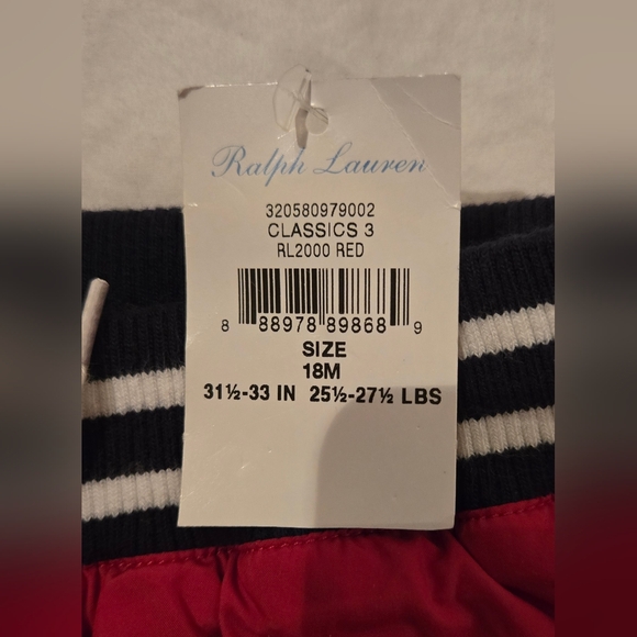 NWT - Ralph Lauren Lined Pants; Size 18M - Red with Navy stripes and lining - Picture 4 of 9